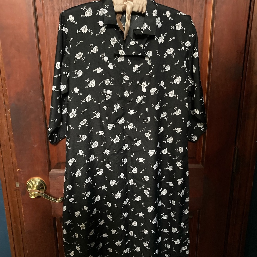 Black Floral Button-Up Midi Dress